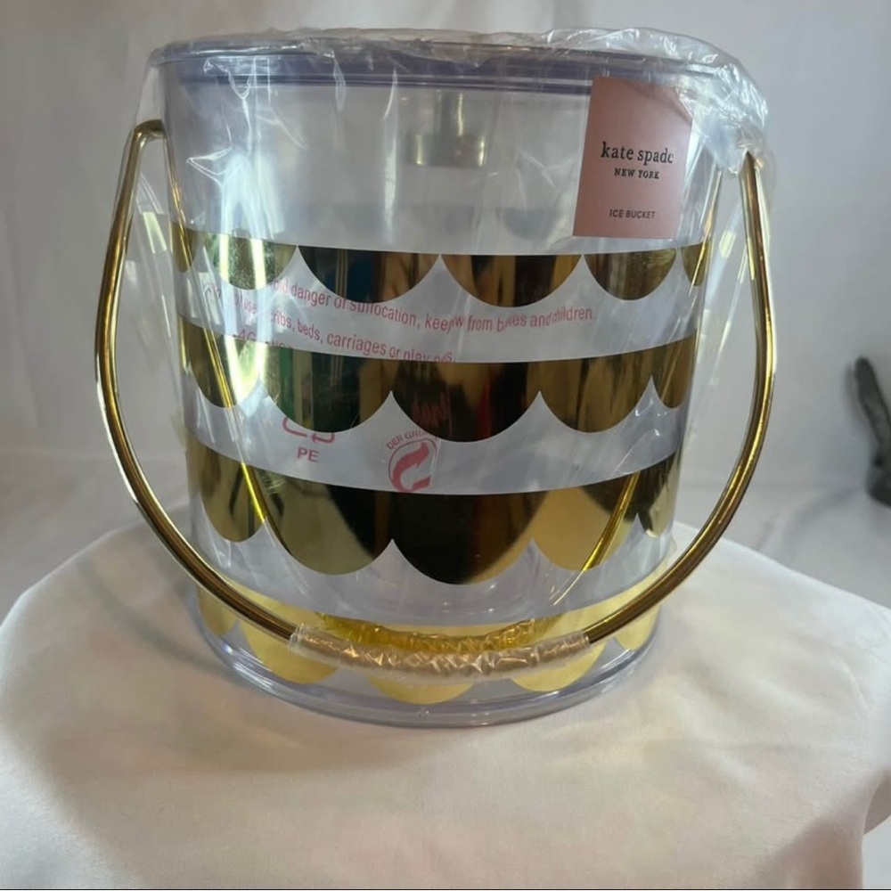 Kate Spade Clear Scallop Ice Bucket with Gold Details